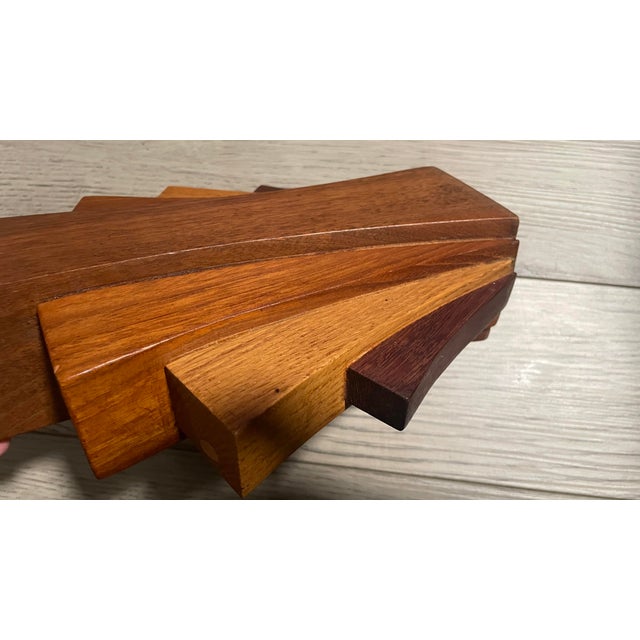 Mid-Century Modern Antique Hand Carved Wooden Sculpture Art, Fan Shaped Layered Woods, 1920’s For Sale - Image 3 of 10