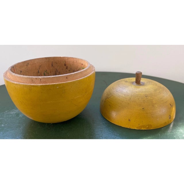 Yellow Antique Early 20th Century Paint Decorated Carved Wood Yellow Golden Apple Box For Sale - Image 8 of 12