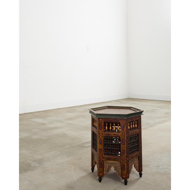 Wine Moorish Middle Eastern Hexagonal Polychrome Drink Table For Sale - Image 8 of 12