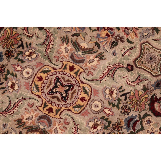 Shabby Chic Shabby Chic Floral 1990's Pak-Persian Taupe/Green Wool Rug - 6'1'' X 8'11'' For Sale - Image 3 of 9