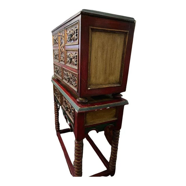 Double-Body Paneled Cabinet with Gilded Wood Inserts & Lacquered Bottom, Mid-20th Century For Sale - Image 4 of 7