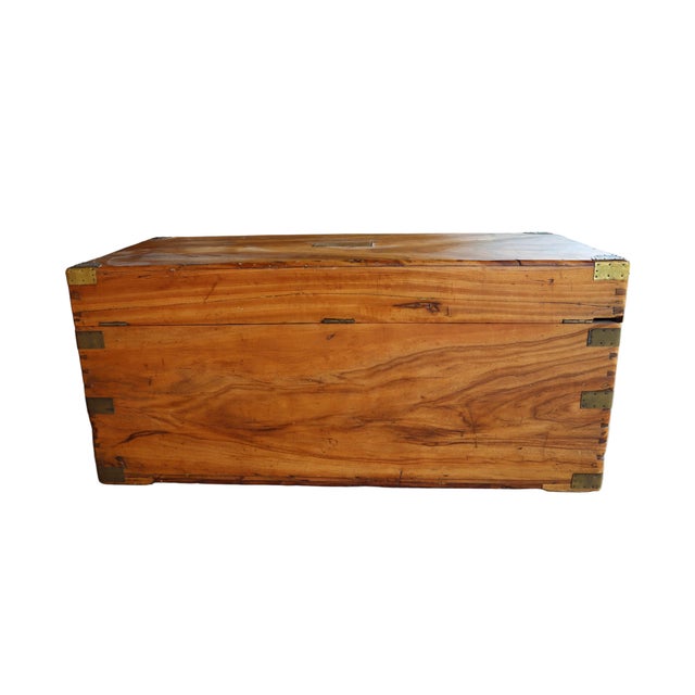 Wood Antique Camphor Wood Campaign Chest With Brass Hardware For Sale - Image 7 of 18