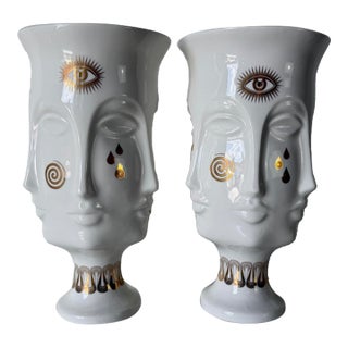 Jonathan Adler Gilded Dora Maar Porcelain Urn Vases – Pair For Sale