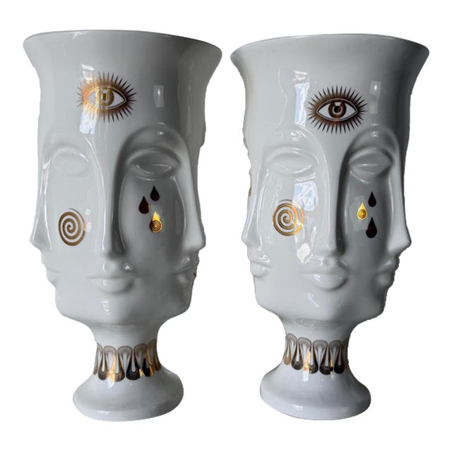 Jonathan Adler Gilded Dora Maar Porcelain Urn Vases – Pair For Sale