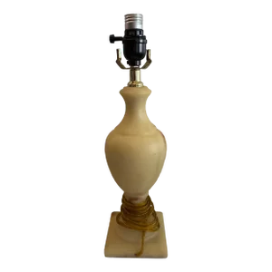 1980s Cream Faux Marble Table Lamp / Lighting / Light