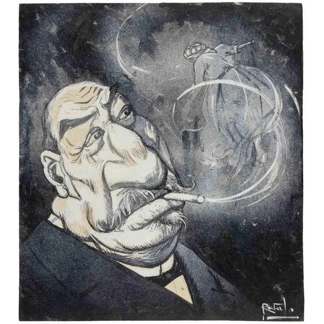 The smoke cloud is a modern artwork realized by Gabriele Galantara (1865-1937) in 1908. Watercolor, tempera, ink and...