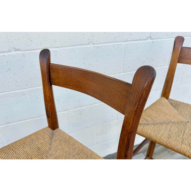 Wood 1970s Set of 3 Danish Modern Style Oak Bar Stools With Rush Seats | Mid-Century For Sale - Image 7 of 18