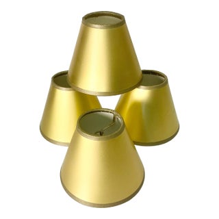 1980s Vintage Boho Chic Hollywood Regency Golden Chandelier Lamp Shades - Set of 4. For Sale