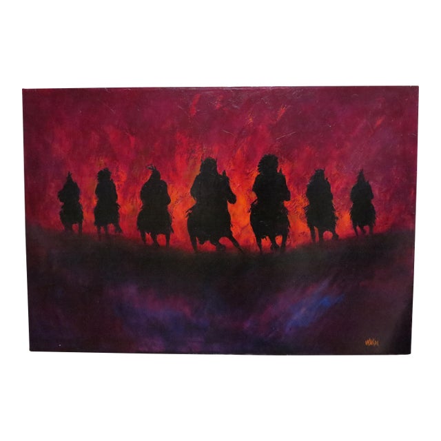Donald Brewer Aka Wakpa Original Art Painting on Canvas 7 Night Riders For Sale