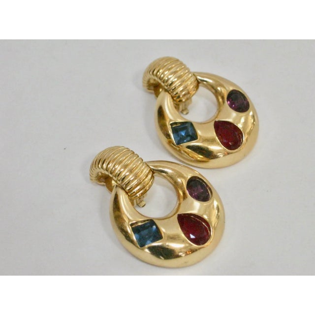 Modern Vintage Givenchy Gripoix Gold Plated Multi Colored Glass Earring - 2 Pieces For Sale - Image 3 of 6