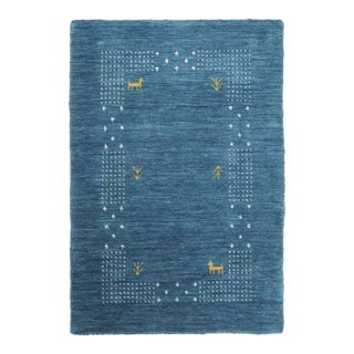 Contemporary Pictorial Blue Wool Gift-Sized Rug by Rug & Kilim, India For Sale