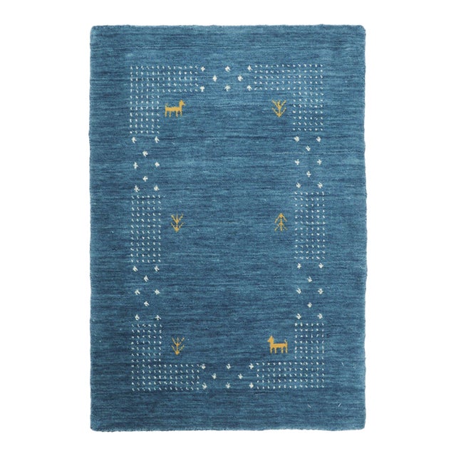 Contemporary Pictorial Blue Wool Gift-Sized Rug by Rug & Kilim, India For Sale