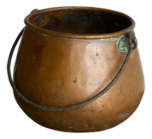 Antique Wabi Sabi Style Pot with Handle in Copper, 19th Century