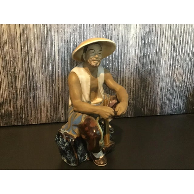Royal Blue 1970s Chinese Men Ceramic Figurine For Sale - Image 8 of 8