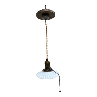 Vintage Knob and Tube Hanging Fixture With Pinwheel Shade For Sale