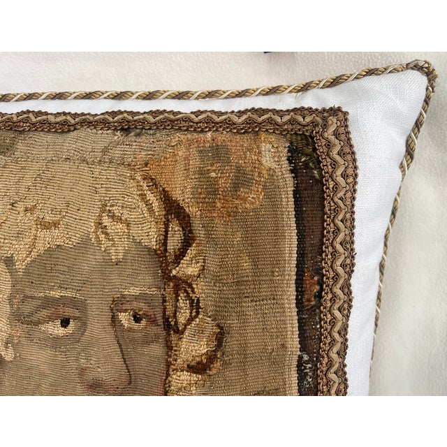Tan Pillow Featuring an 18th-Century Tapestry Panel Depicting a Gentleman. For Sale - Image 8 of 14