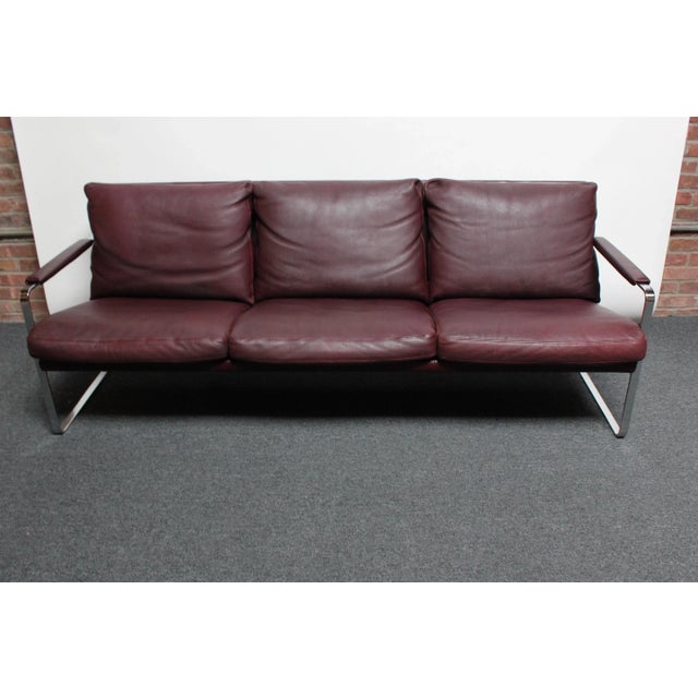 1970s Preben Fabricius for Walter Knoll Cordovan Leather and Chromed Steel Sofa For Sale - Image 5 of 13
