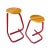 Pair of Les Industries Amisco 'paperclip' stools. These fantastic non-identical red bar stools have stunning tubular steel...