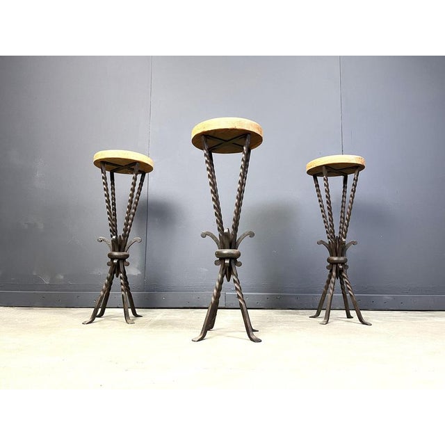 1960s Vintage French Wrought Iron Bar Stools, 1960s, Set of 3 For Sale - Image 5 of 13