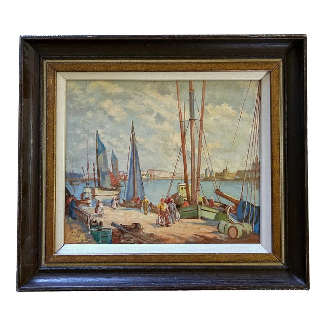 Early 20th Century Brenton Harbor Scene After William Lee-Hankey Oil Painting on Artist Panel, Framed For Sale
