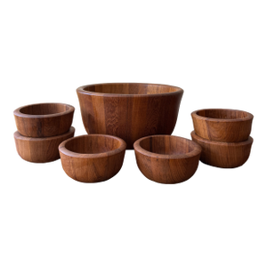 Vintage Dansk Jens Harald Quistgaard Ihq Teak Salad Centerpiece Bowl and Six Serving Bowls - Set of 7