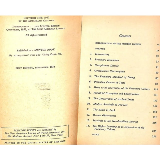 Traditional "The Theory of the Leisure Class" 1953 Veblen, Thorstein For Sale - Image 3 of 4