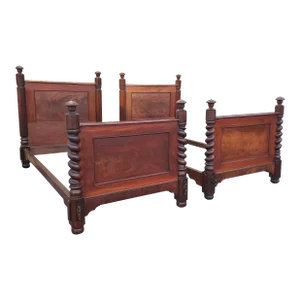 Pair of 19th Century American Empire Barley Twist Mahogany Twin Bedsteads, Circa 1870s