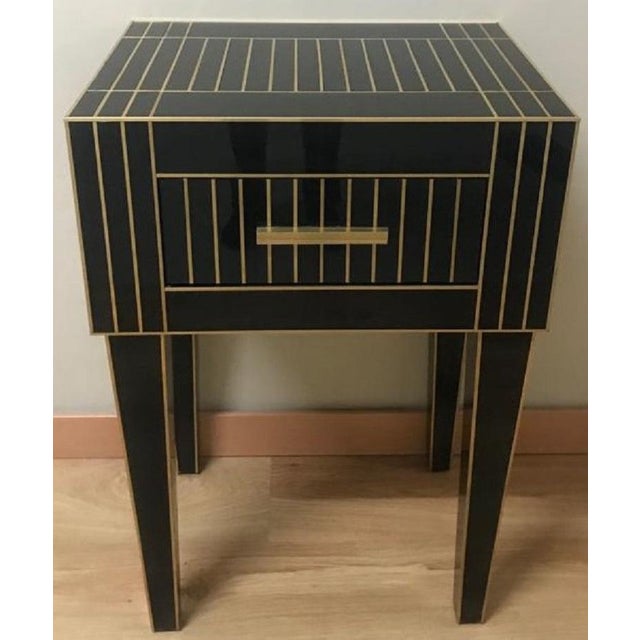 Art Deco New Mirrored Nightstand in Black Mirror and Chrome, Price Per 1 Item For Sale - Image 3 of 18