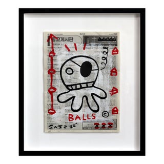 Squid Pirate - Framed Original Pop Street Art Acrylic Painting on Korean Newspaper by Gary John For Sale