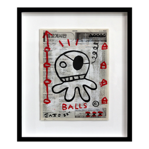 Squid Pirate - Framed Original Pop Street Art Acrylic Painting on Korean Newspaper by Gary John