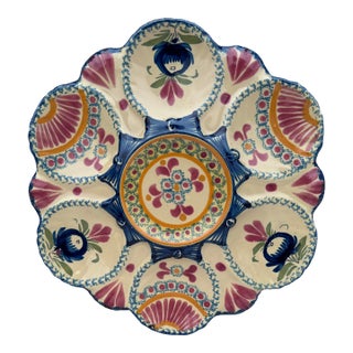 French Faience Oyster Plate Henriot Quimper, Circa 1930 For Sale