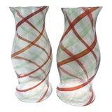 Image of Pair Mid Century Murano / Venetian Fasce Ritorte Art Glass Hurricane Shades For Sale