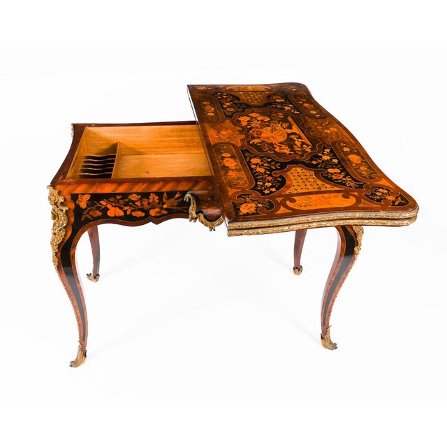 Antique French Louis Revival Floral Marquetry Console or Card Table, 19th Century For Sale - Image 12 of 18