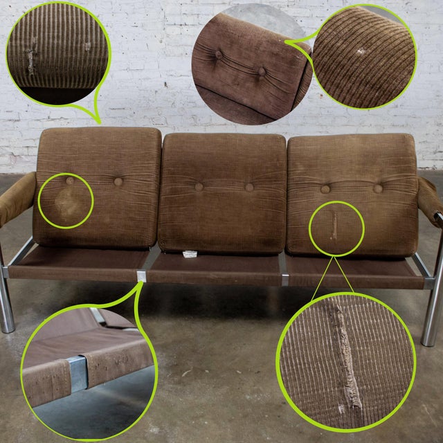 Late 20th Century Modern James David Sling Sofa W/Brown Wide Wale Corduroy Chrome Frame For Sale - Image 12 of 18