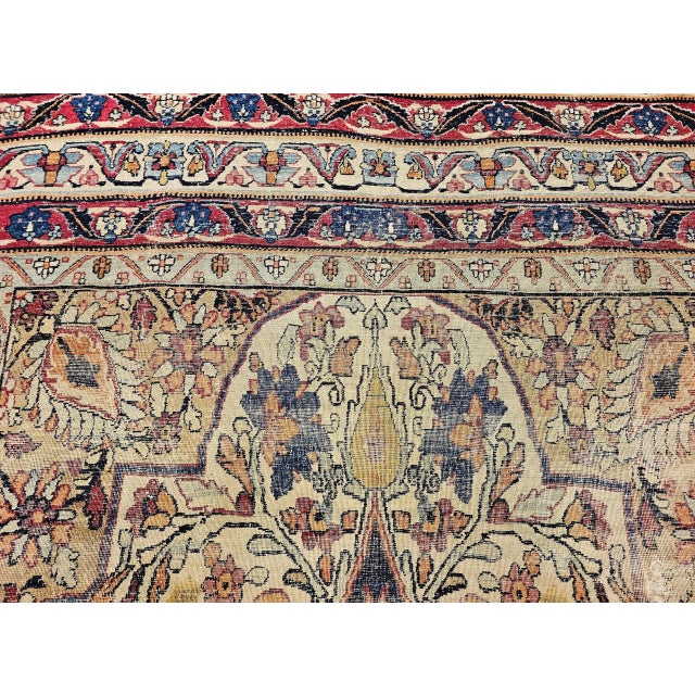 19th Century Persian Kerman Lavar Area Rug, Handwoven Floral Pattern, Ivory & Red, 5’ X 8’ For Sale - Image 10 of 12