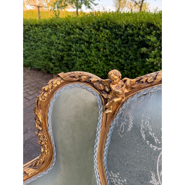 1950 French Louis XVI Gold Beech Damask Settee - 1 Pc For Sale - Image 12 of 14