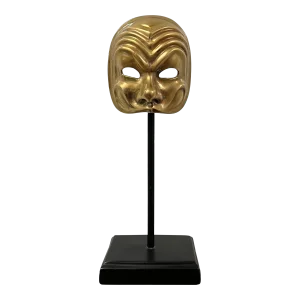 Vintage Italian Brass Miniature Opera Mask on Custom Stand