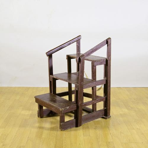 Antique Repainted Wooden Library Staircase, Late 19th Century For Sale - Image 3 of 9