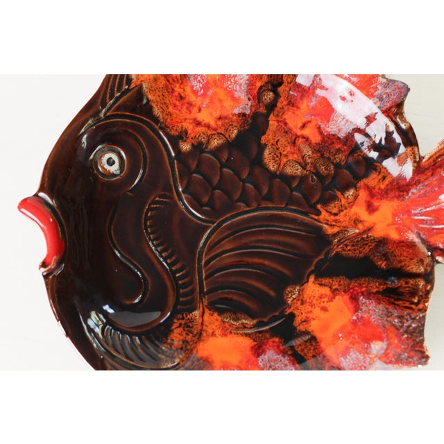 Mid 20th Century Vallauris French Pottery Fish Platter in Orange and Brown Glaze For Sale - Image 10 of 16