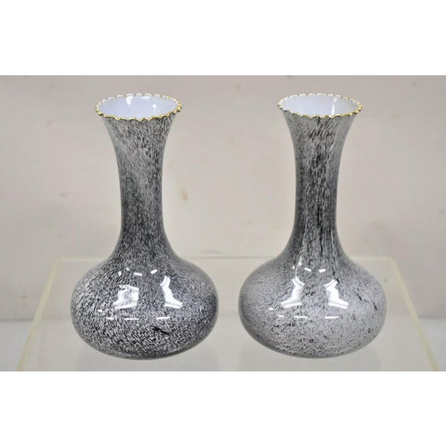 Vintage Mid Century Italian Modern Speckled Grey Glass Fluted Vases - a Pair For Sale - Image 10 of 11