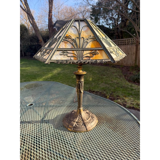 American Early 20th Century American Art Nouveau Caramel Slag Glass Lamp For Sale - Image 3 of 18