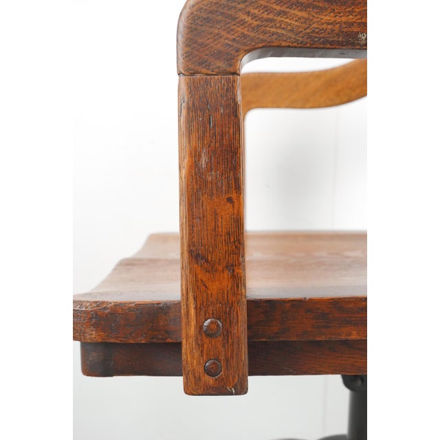 Brown Early 20th Century Quarter Sawn Oak Swivel Office Chair For Sale - Image 8 of 11