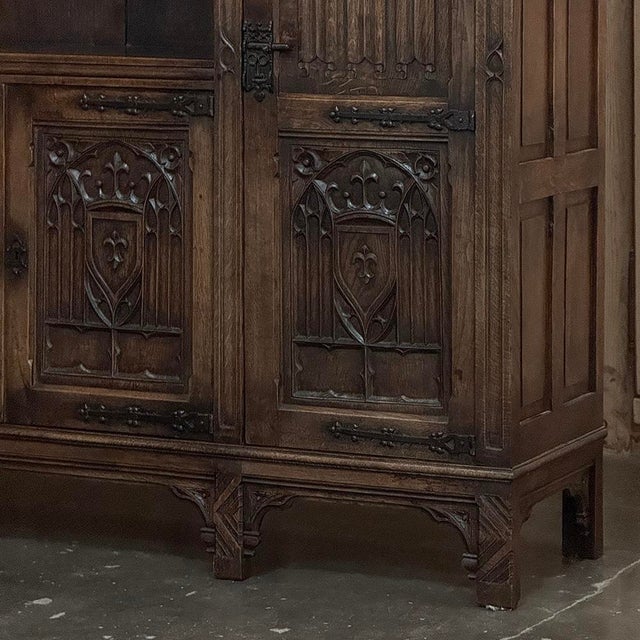 French Gothic Revival Carved Oak Cabinet Bookcase For Sale - Image 9 of 18