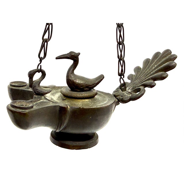 Pair of Grand Tour Pompeiian NeoClassical Bronze Heron Oil Lamps with Mouse, Swan For Sale - Image 15 of 18