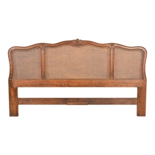 Henredon French Provincial Louis XV Carved Oak and Cane King Size Headboard, Circa 1960s For Sale