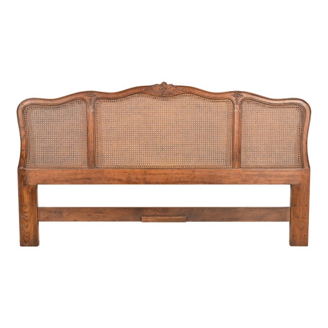 Henredon French Provincial Louis XV Carved Oak and Cane King Size Headboard, Circa 1960s For Sale
