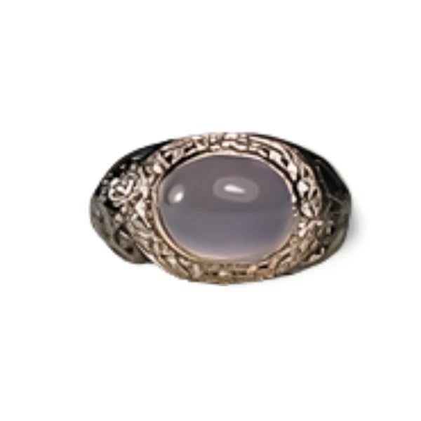 Luxury 18K White Gold Hidalgo Designer Ring featuring natural chalcedony, 20 brilliant round diamonds, and a distinctive...