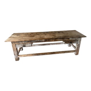 Exceptional 9 Ft Antique French Primitive 2-Drawer Work Table For Sale