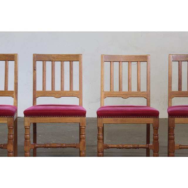 Vintage Danish Baroque Style Oak Farmhouse Chairs, 1940s, Set of 4 For Sale - Image 6 of 18