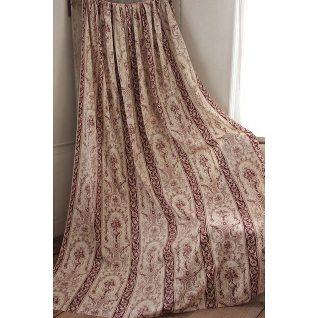Antique 1860s French Curtain Toile De Jouy Sienna Brown Textile